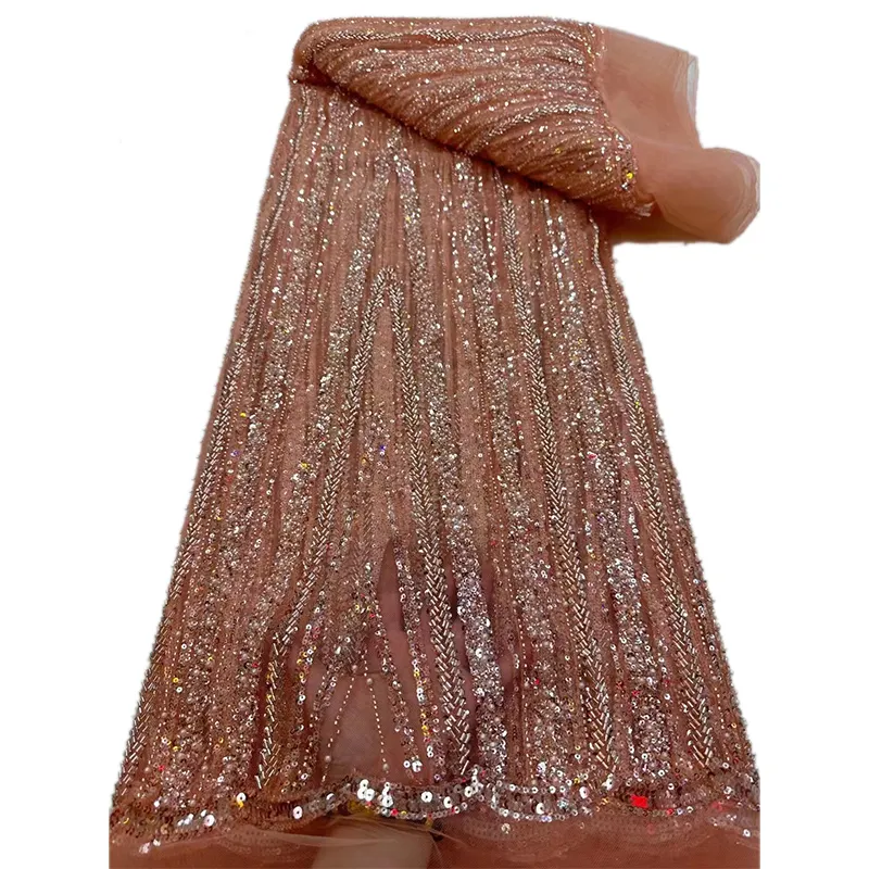 NI.AI pullu boncuklu dantel düğün şerit kahverengi dantel kumaş lüks payetler işlemeli dantel kumaş