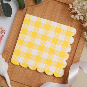 Cross-border best-selling disposable birthday party <b>paper</b> napkins with yellow checkered borders, 25*25 series, irregularly - Product Image 3