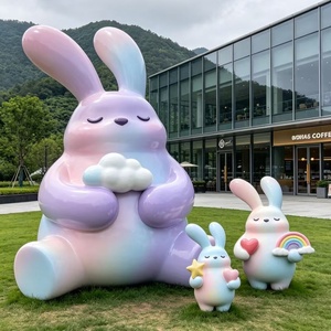 Statue de lapin mascotte géante colorée personnalisée pour centre commercial, sculpture extérieure en fibre de verre pour parc à thème, décoration événementielle étanche en PRV - Product Image 4