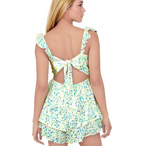 Green Dimple Summer Fashion Bohemia Lady Floral Ruffle Trim Manga corta Lino <span class=keywords><strong>Algodón</strong></span> Playa Boho Mujeres Vestido informal - Product Image 2