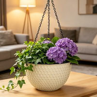 Jardinière suspendue en nid d'abeille avec chaîne, pot de fleurs en plastique avec drainage, panier de jardin intérieur/extérieur