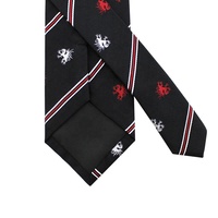 Cravate de club sportif faite à la main, rayée noir, blanc et rouge, avec logo personnalisé, en jacquard tissé, à nouer soi-même, 100 % soie, cravate de club de football