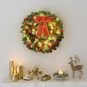 Hochwertiger Weihnachts kranz für Haustür 2 FT Prelit Snowy Flocked Weihnachts kränze mit Timer 30 LED-Leuchten