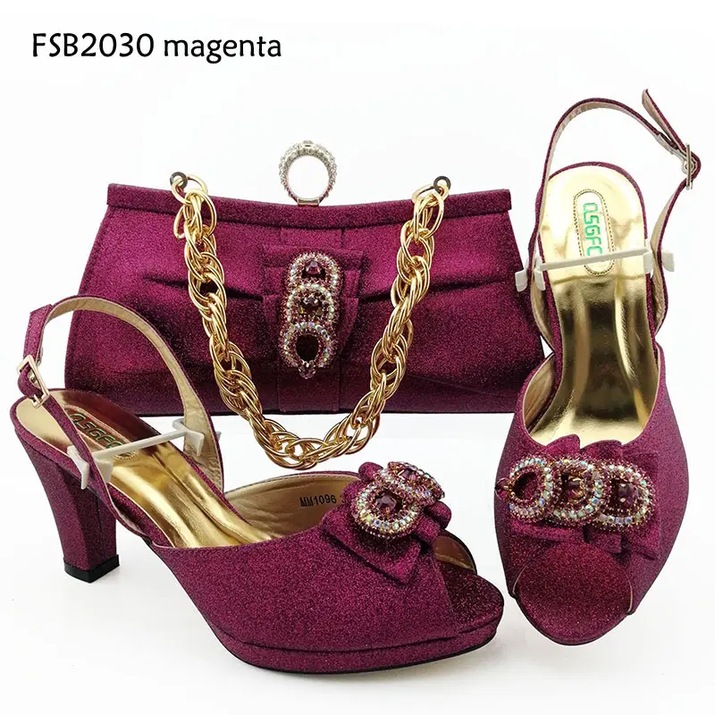 New fashion magenta dubai shoes and matching bag high quality italian shoe and bag for party wedding