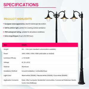 <span class=keywords><strong>Lampadaire</strong></span> LED robuste de style antique pour jardin, étanche IP65, en aluminium, pour éclairage urbain et <span class=keywords><strong>public</strong></span> - Product Image 3