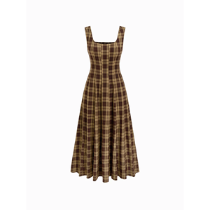 Vestido Midi Casual Vintage Feminino Respirável em Marrom, Sem Mangas, Estampa Fashion, Cintura Império ODM - Product Image 3