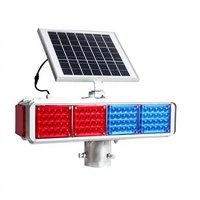 Feux de signalisation clignotants à LED solaires à quatre faces en aluminium, indice de protection IP65, pour autoroutes, routes urbaines, zones de construction (rouge bleu)