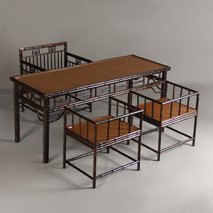 Ming Style Bamboo Rattan Tea <b>Table</b> Set Rectangular 6 Seater For Restaurant Study Use - Product Image 2