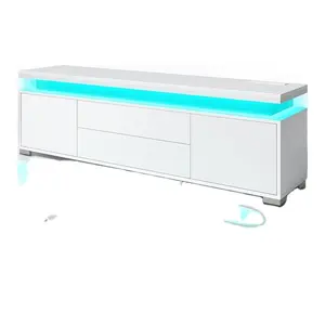 2024 Customized Modern Entertainment TV Stand with LED Lights Power Outlet For Living room/Bedroom