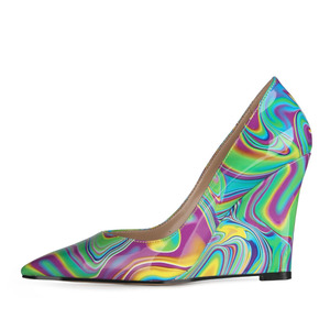 נשים חדשות 'צבעוני טריז' צבעוני גבוה עקבים להחליק-על הסגר בוגר סקסי נקבה גבוהה עבור הקיץ ובסתיו - Product Image 3