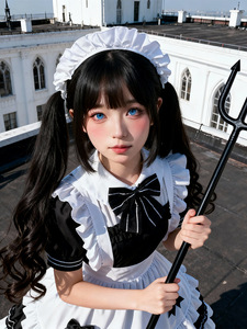 Ensemble de <span class=keywords><strong>Costume</strong></span> de Soubrette Gothique Lolita pour Femme, Robe Noire et Blanche Style Petit Diable avec Tablier à Volants et Col en Dentelle, Idéal pour Spectacles Scéniques (Vente en Gros) - Product Image 6