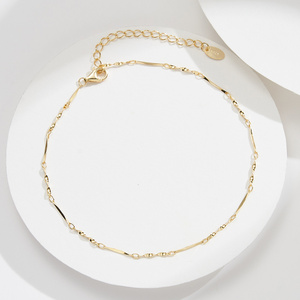 RINNTIN SA79 Bracelet de cheville torsadé en argent sterling 925 Bohemian Beach <span class=keywords><strong>Pied</strong></span> plaqué or 14 carats décoré Chaîne de cheville nue - Product Image 4