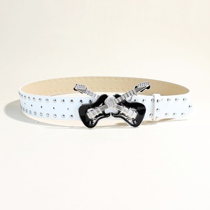 Cinturón Retro de Mezclilla para Mujer con Correa de PU, Hebilla de Aleación en Forma de Guitarra, Estilo Casual Rock-Punk, 110 cm de Largo, 3.8 cm de Ancho, Personalizable - Product Image 3