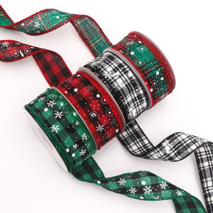 Pita Natal Bermotif Kotak-kotak Salju, Pita Tartan Linen Imitasi dengan Motif Salju untuk Pembungkus Kado Natal, Pita DIY - Product Image 4