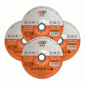 Disque <span class=keywords><strong>de</strong></span> meulage d'angle personnalisé à haute dureté 180*6*22.23mm en résine d'aluminium dépressée, extra fin GRD T27, pour l'ébavurage des métaux non ferreux - Product Image 1