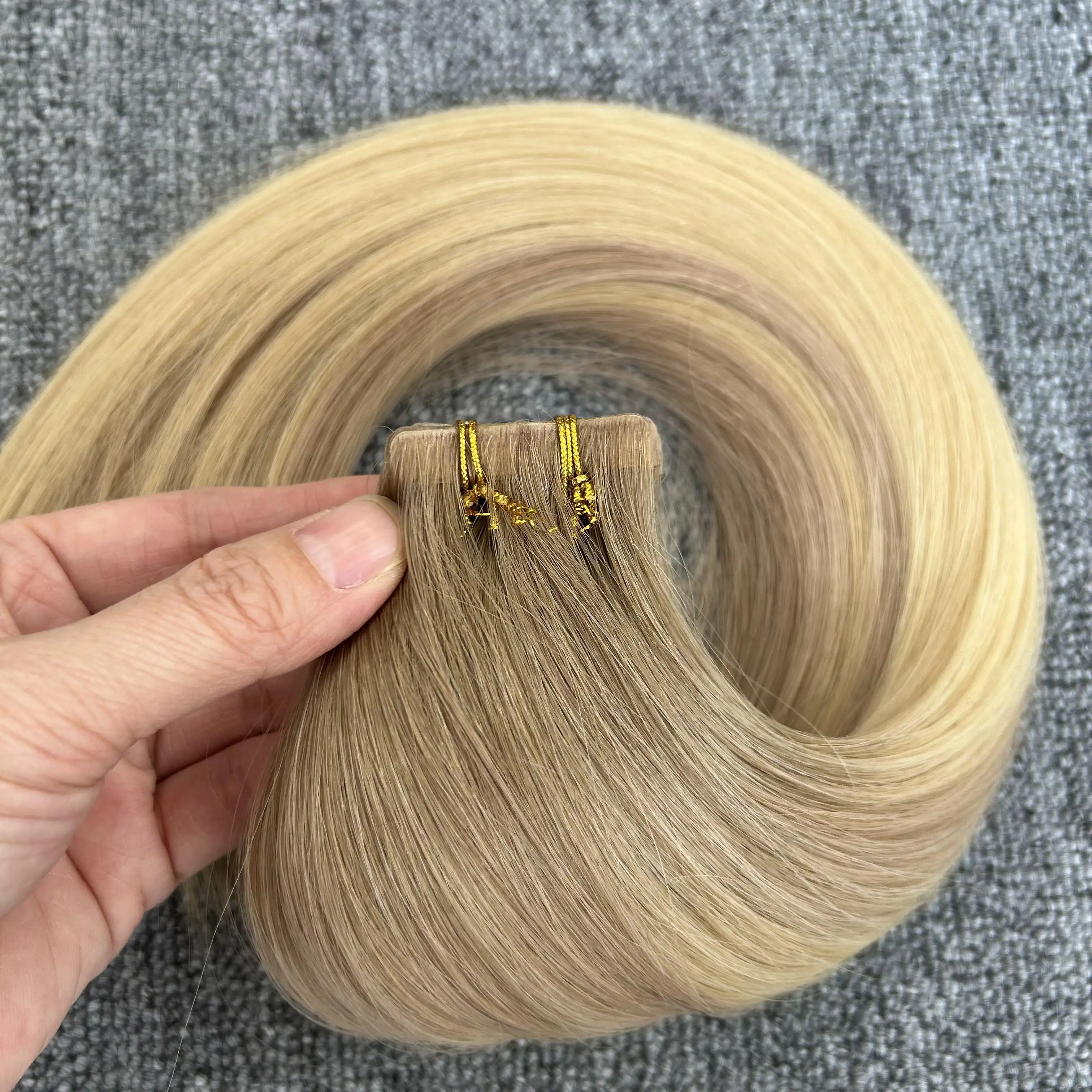 Vente en gros de cheveux vierges Remy 100 humains européens doublés injectés Ruban dans les extensions de cheveux Runyusi Hair