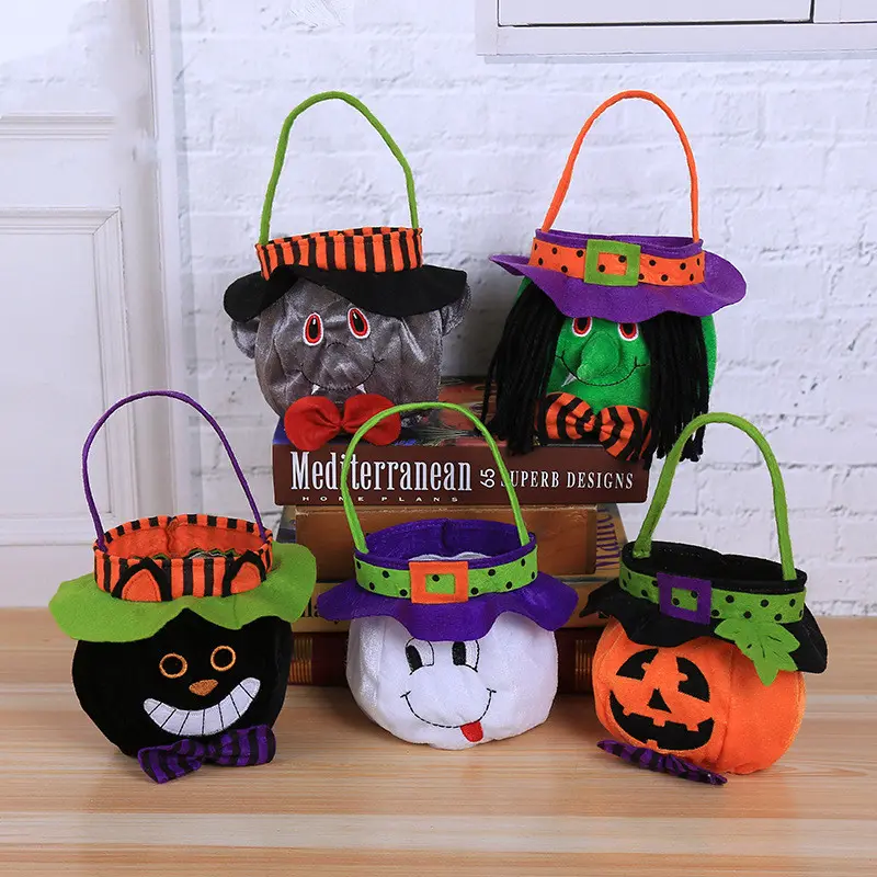 Cartoon Witch Pumpkin Black Cat Handbag Trick Or Treat Goody Bag Halloween Gifts Candy Basket For Kids Party Favor