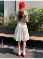 Jupe trapèze blanche pour femme, style preppy chic, taille haute, ample, avec volants, mini-jupe d'été décontractée et mignonne