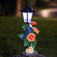 Nouveaux Ornements Lumineux Solaires en Résine Flamant Rose et Toucan pour Jardin, Artisanat Semi-Artisanal Transfrontalier