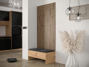Ensemble de <span class=keywords><strong>porte</strong></span>-manteaux en bois de fournisseur d'usine <span class=keywords><strong>avec</strong></span> panneaux muraux rembourrés armoire à chaussures <span class=keywords><strong>et</strong></span> 12 crochets pour le stockage de couloir moderne - Product Image 1