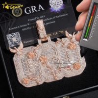 Rose fleur oiseau Design 3 "largeur lettre pendentif personnalisé hommes rappeur bijoux 925 argent Vvs baguette Moissanite diamant pendentif
