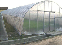 Serre agricole commerciale de petite taille à simple travée, film PE, couverture en polycarbonate, structure en acier galvanisé à chaud, stable