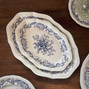 Vintage Elegant French Ceramic Dinnerware <strong>Set</strong> Embossed Blue Floral Dinner Plates Dishes <strong>Cake</strong> <strong>Stand</strong> Plate <strong>Sets</strong> - Product Image 6