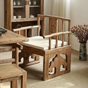 Silla de Salón de Madera de Olmo Estilo Chino, Silla de Té de Madera Maciza con Respaldo, Silla de Ocio Zen Retro Hecha a Mano - Product Image 2