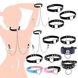 여성과 남성을위한 조정 가능한 스테인레스 스틸 젖꼭지 링 칼라 초커 비 피어싱 금속 바디 체인 - Product Image 1