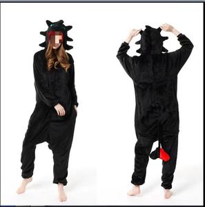 Pyjama en flanelle unisexe automne-hiver, costume de performance d'animal dinosaure, pyjama noir pour couples - Product Image 4