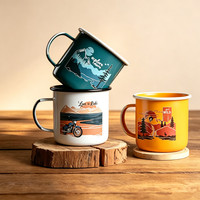 Tasse à café, eau ou bière en émail vintage personnalisable avec logo, 9cm 10cm, qualité alimentaire, pour cadeau, voyage, camping, randonnée, avec poignée