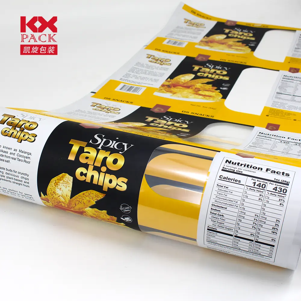 Gemetalliseerde Folie Gelamineerd Aluminium Plastic Voedsel Flexibele Verpakkingen Film Roll Zakje Voor Taro Tomatto Aardappel Chips Verpakking