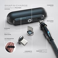 Batterie externe portable 3000 mAh mini capsule sans fil, charge rapide extérieure, micro USB 10W, 3 câbles de connexion
