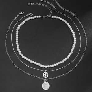 Collana Classica <span class=keywords><strong>con</strong></span> Perle per Uomo, Ciondolo Rotondo, Catene Multistrato per Maglioni, Gioielli <span class=keywords><strong>Maschili</strong></span> - Product Image 3