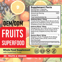 Compléments alimentaires OEM pour fruits et légumes Offre Spéciale à base de super aliments entiers et de 90 capsules de légumes et 90 de fruits-B