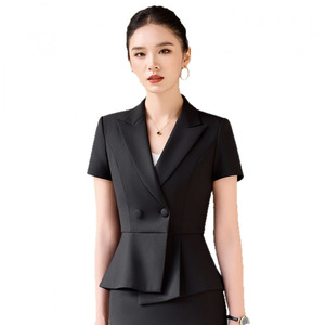 Women's Business Suit Short Sleeve Double Breasted Black Workwear Summer 2026 Polyester Professional Office Wear - Product Image 5