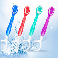 Brosse à dents jetable 5-en-1 avec fil dentaire intégré, gratte-langue, poils en nylon doux, pour adulte, emballée individuellement pour le voyage