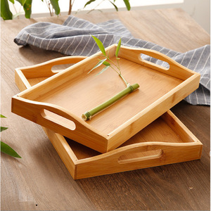 Bamboo Wood Serving <b>Tray</b> Natural Color Curved Handle <b>Tea</b> Set <b>Tray</b> Residential Use - Product Image 2