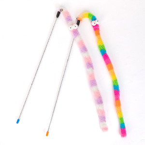 Varita de juguete para gatos, disponible al por mayor, hecha de terciopelo, serpiente arcoíris, tira larga de felpa colorida, juguete para gatos, juguete para mascotas. - Product Image 4