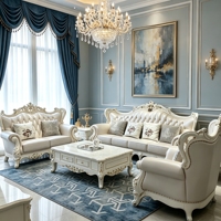 Europäisches Klassisches Geschnitztes Leder-Sofa-Set Luxus-Villa Wohnzimmer Massivholzrahmen-Sofa Wohnmöbel