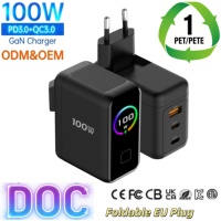 Cargador Rápido Plegable y Portátil de 100W Tipo-C USB-C con Pantalla, Protección PD 3.0 OVP para Teléfono Móvil, Laptop y Cámara, Venta al Por Mayor