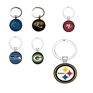 Hot Selling Football Mix Glass Keychain and Keyring With Metal Accessories For Fans America football 32 team logo