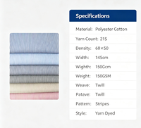 Tissu sergé tissé à rayures verticales teintes en fil de polyester et coton 21S 150GSM 57/58" de largeur, matière de doublure pour chemises, sacs, canapés