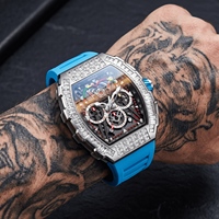ONOLA Herren 6827F Silikon Mechanische Uhr Wasserdicht Chronograph Automatikwerk Tonneau Skelett-Uhren