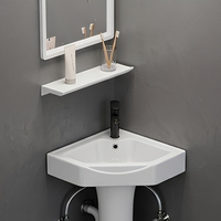 Ensemble de lavabo de salle de bain moderne sur pied, lavabo mural avec miroir, robinet d'eau froide, accessoires de tuyauterie d'évacuation