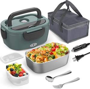 Boîte à lunch électrique chauffante portable pour enfants, avec doublure en acier inoxydable, 110v/12v, pour voiture, bureau, avec sac de transport - Product Image 1