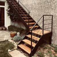 Projet utilisé escalier extérieur Stringer noir escalier extérieur marches en bois balustrade en acier escaliers droits