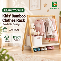 Porte-vêtements pliable en bambou à deux niveaux, nouveau design, organisateur de vêtements pour la maison, les enfants et les magasins