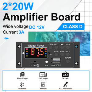 โมดูลเครื่องขยายเสียงดิจิตอล VIRE 2*20W เครื่องเล่น <span class=keywords><strong>MP3</strong></span> ใช้ไฟ DC 12V บลูทูธไร้สาย 5.3 สำหรับรถยนต์ พร้อมช่อง USB และบอร์ดถอดรหัส <span class=keywords><strong>MP3</strong></span> - Product Image 2