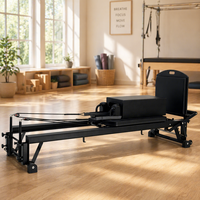 Queenlife Machine de Pilates Reformer en Aluminium de Qualité Commerciale, Lit de Pilates, 6 Niveaux de Résistance, Appui-tête 3 Positions, Cuir Ocean